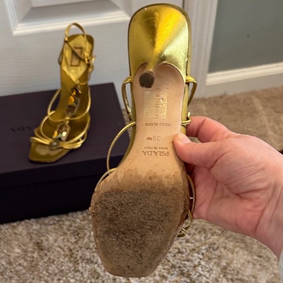 Prada Metallic Gold Jeweled Strappy Heels - Picture 5 of 9